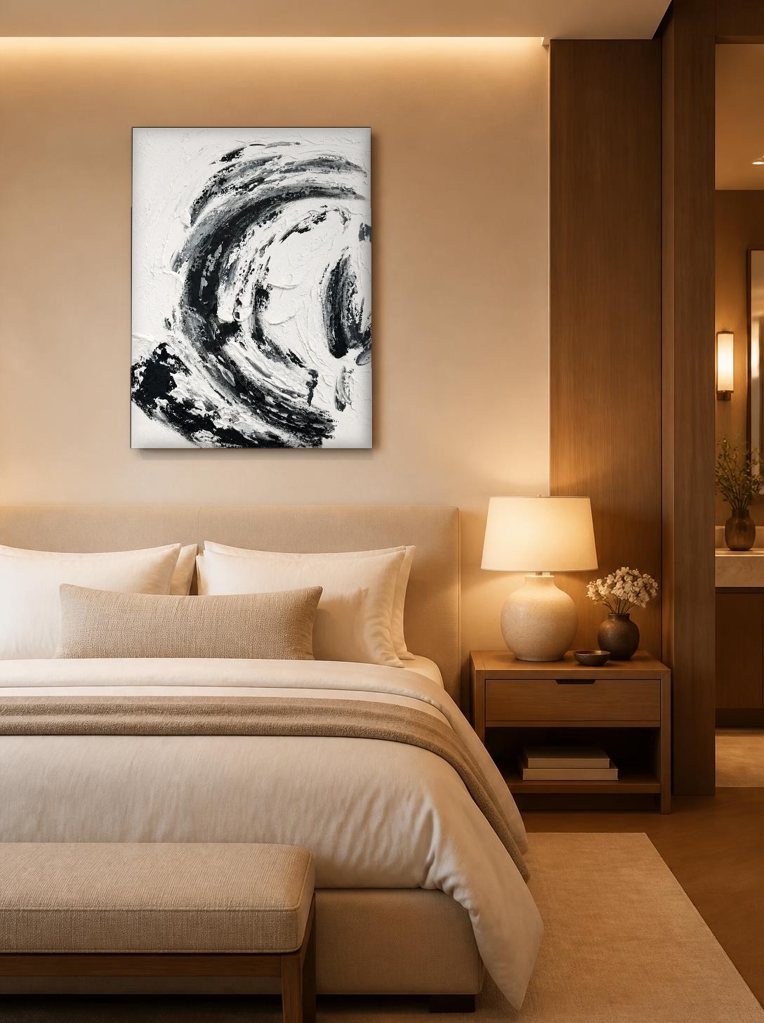 CAS2040-1 Zwarte Werveling, Abstract & Modern schilderij aan de muur in interieur
