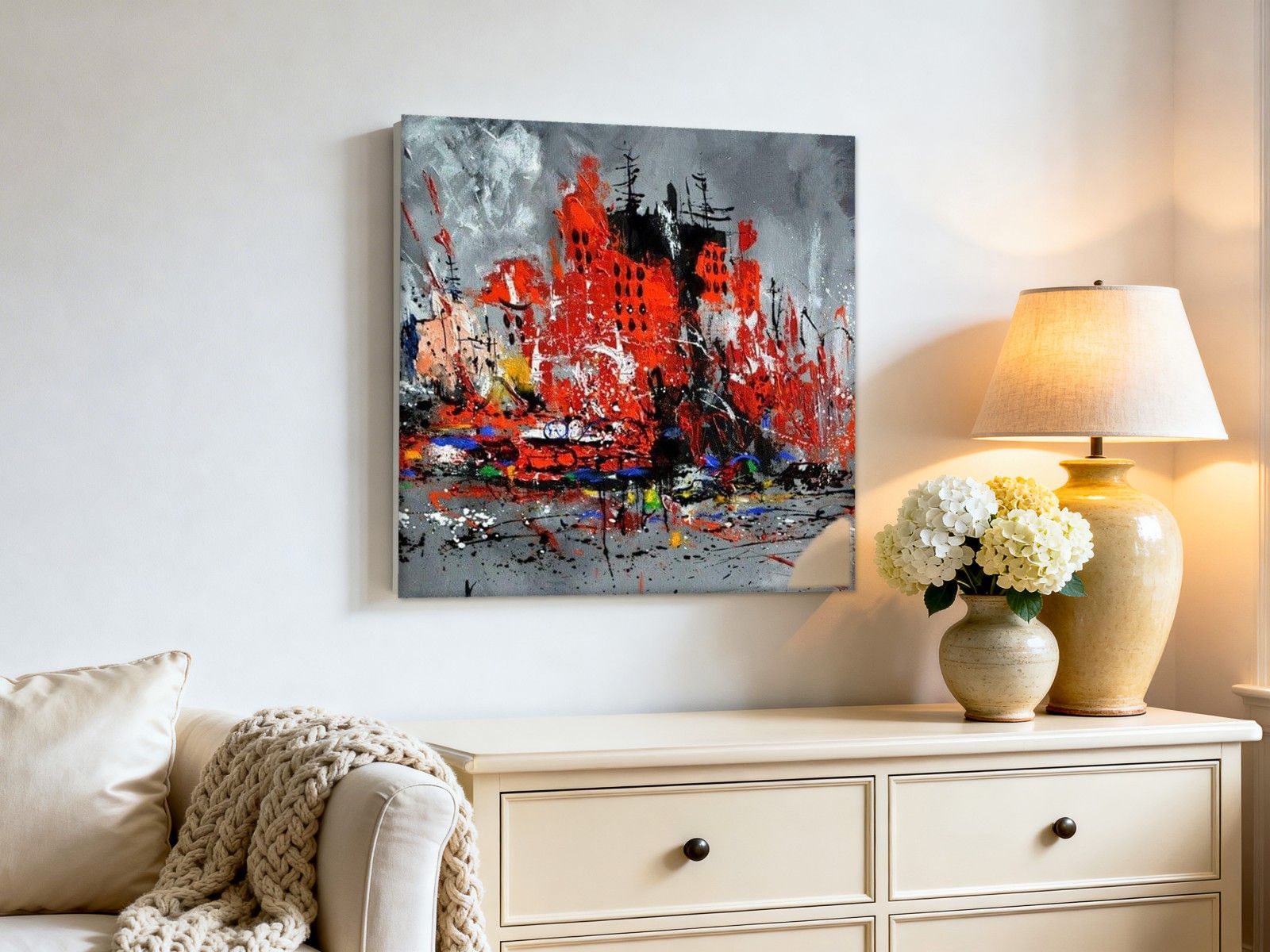 CAS2048-1 Rode Impuls, Abstract & Modern schilderij aan de muur in interieur