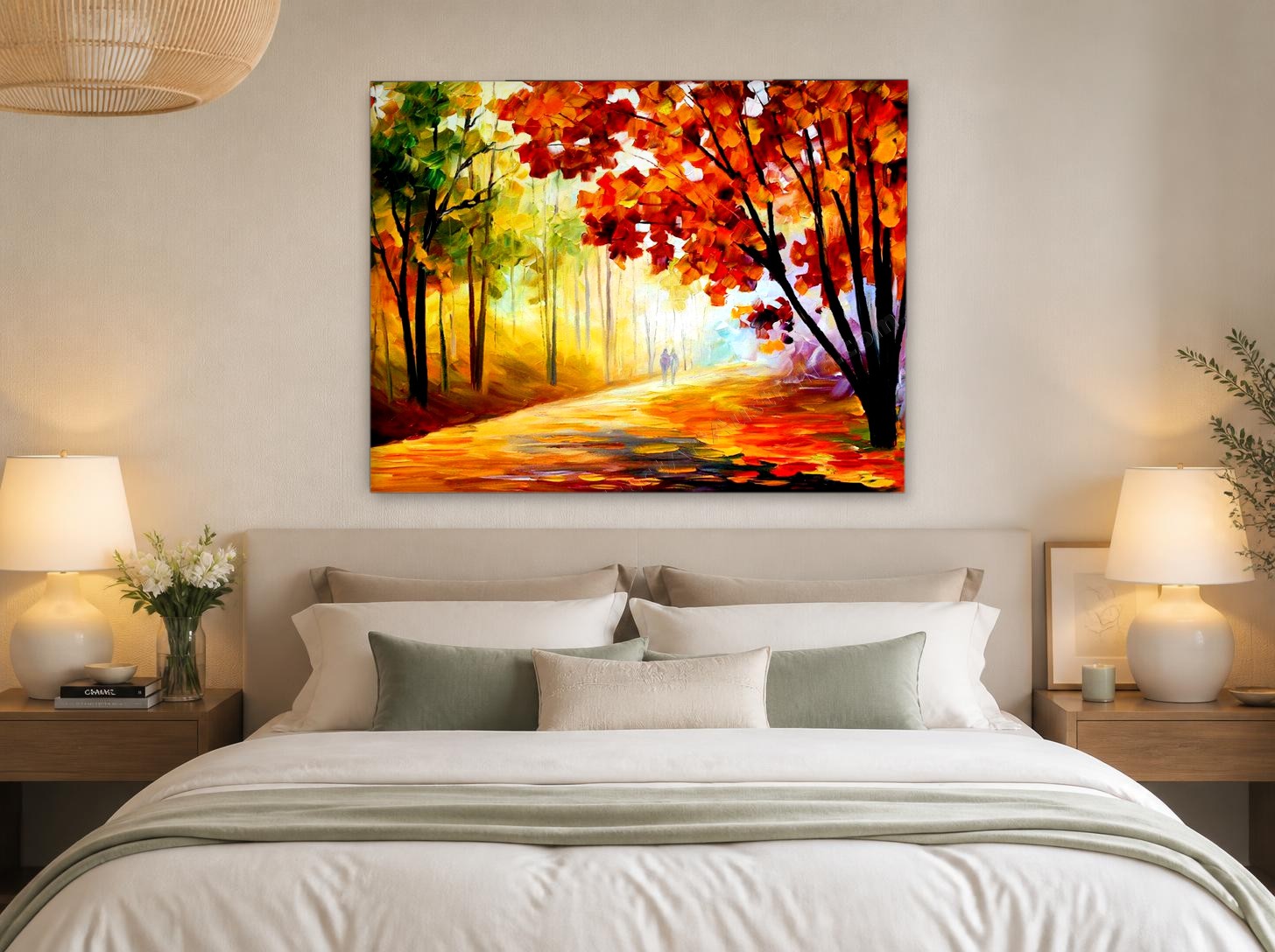 CAS2050-1 Herfstpad in Goud en Rood, Natuur & Landschap schilderij aan de muur in interieur