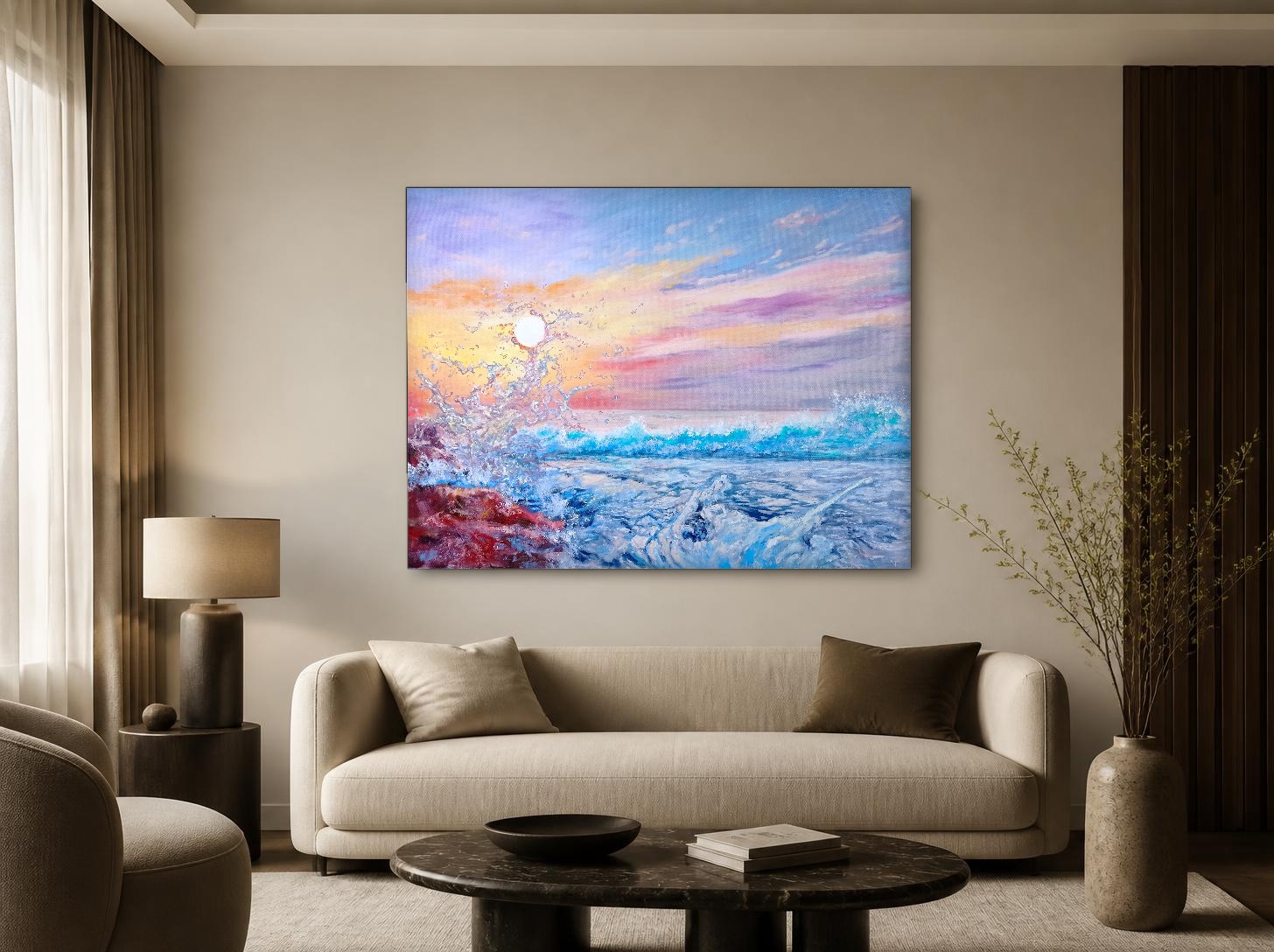 CAS2071-1 Golfslag in Pastel Licht, Natuur & Landschap schilderij aan de muur in interieur