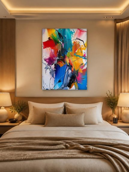 Kleurexplosie in Beweging, Abstract & Modern schilderij aan de muur in interieur