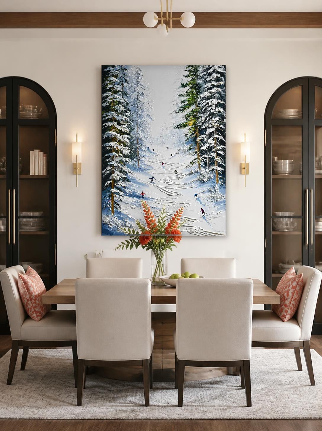 CAS2081-1 Skisporen door het Besneeuwde Dennenbos, Natuur & Landschap schilderij aan de muur in interieur