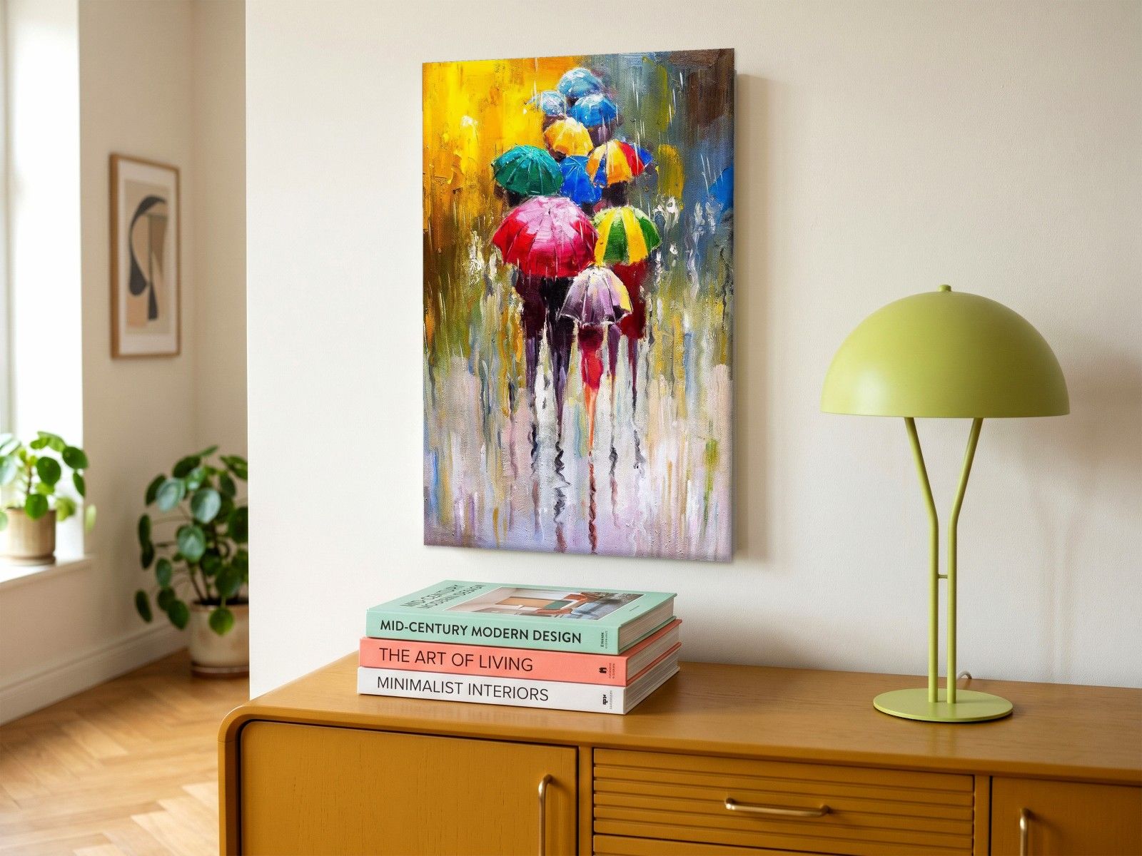 CAS2082-1 Wandeling in de Regen, Mensen & Portretten schilderij aan de muur in interieur
