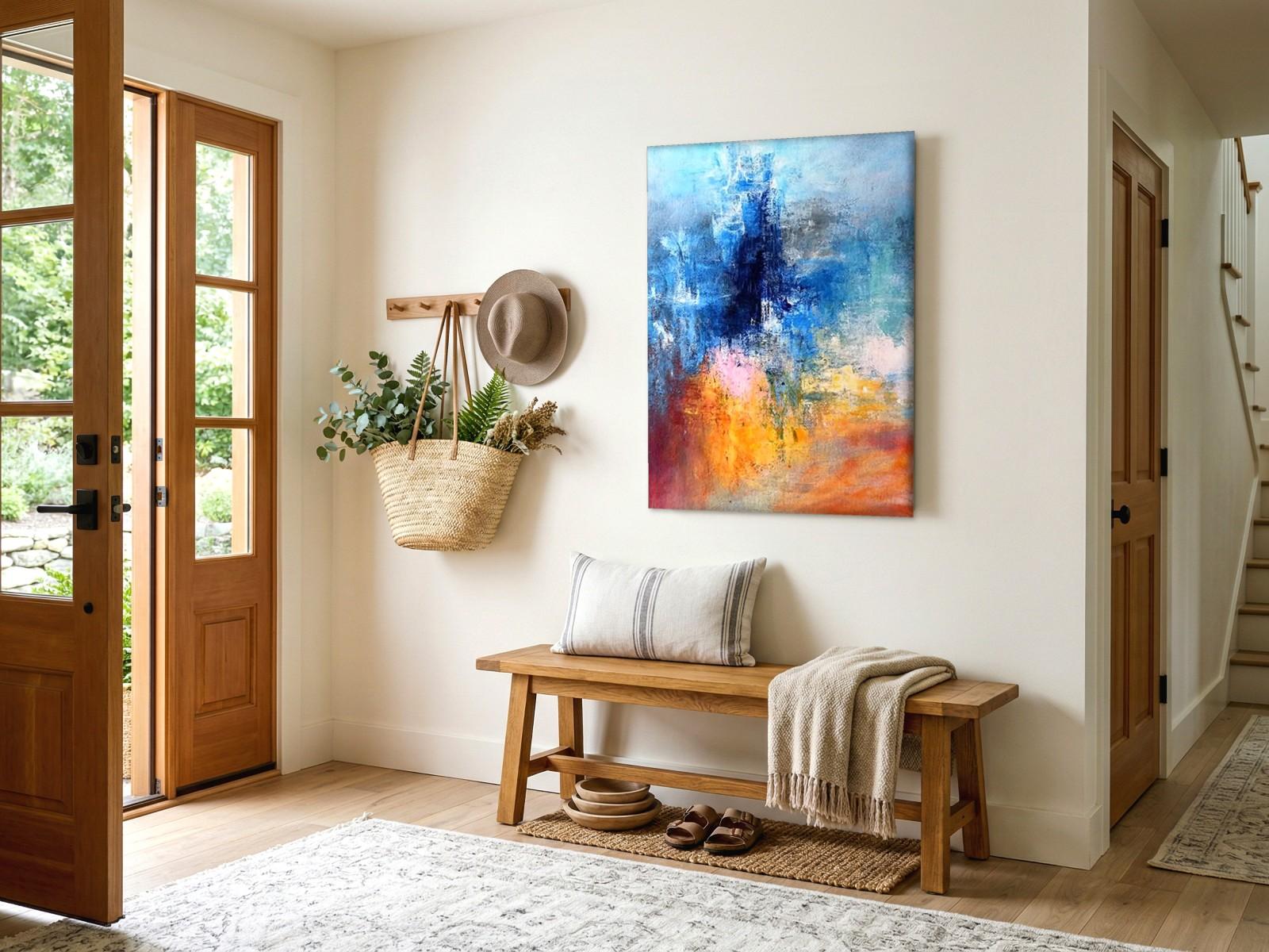 CAS2096-1 Kleurstroom in Blauw en Oranje, Abstract & Modern schilderij aan de muur in interieur