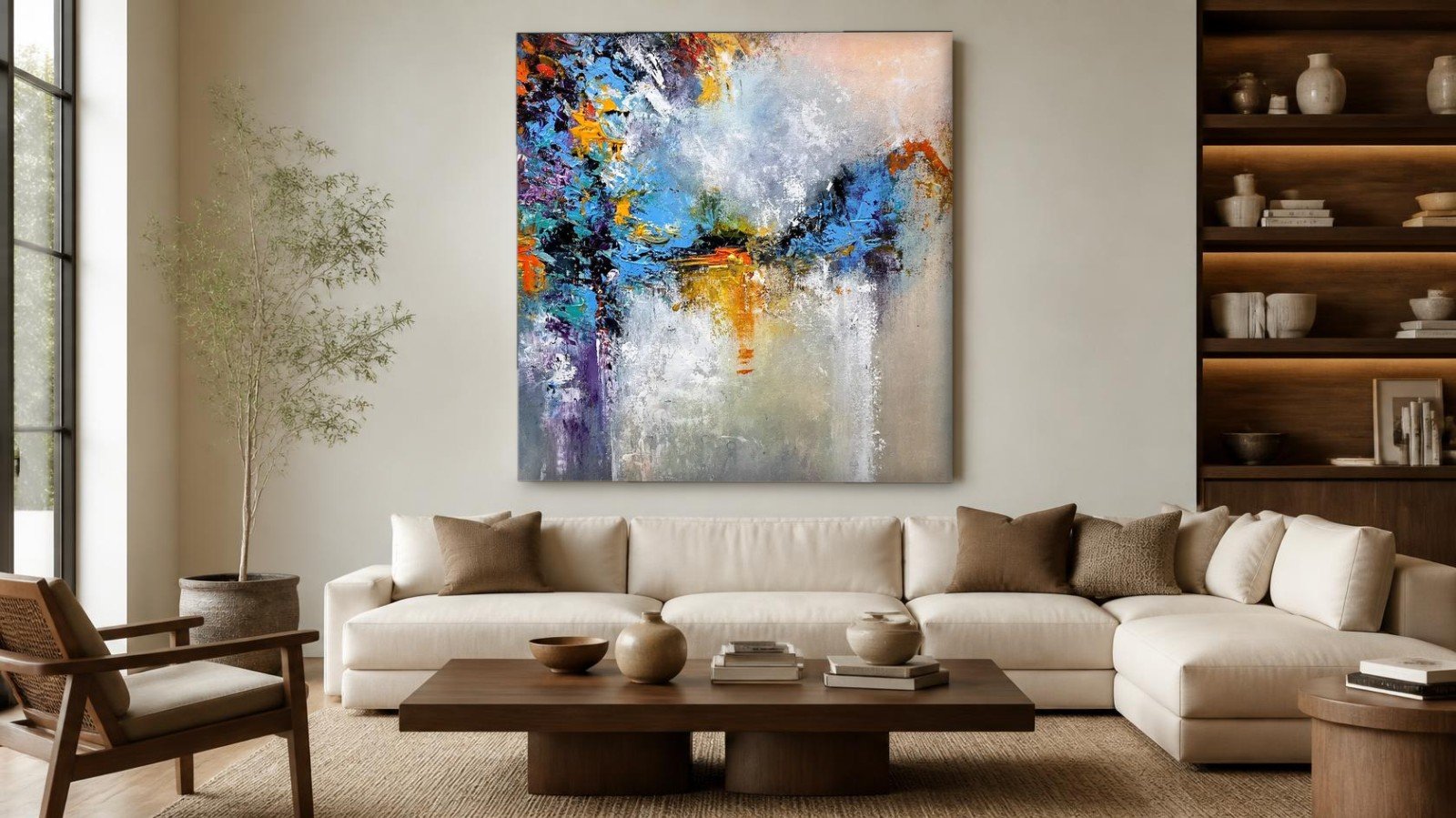 CAS2097-1 Blauwgouden Kleurexplosie, Abstract & Modern schilderij aan de muur in interieur