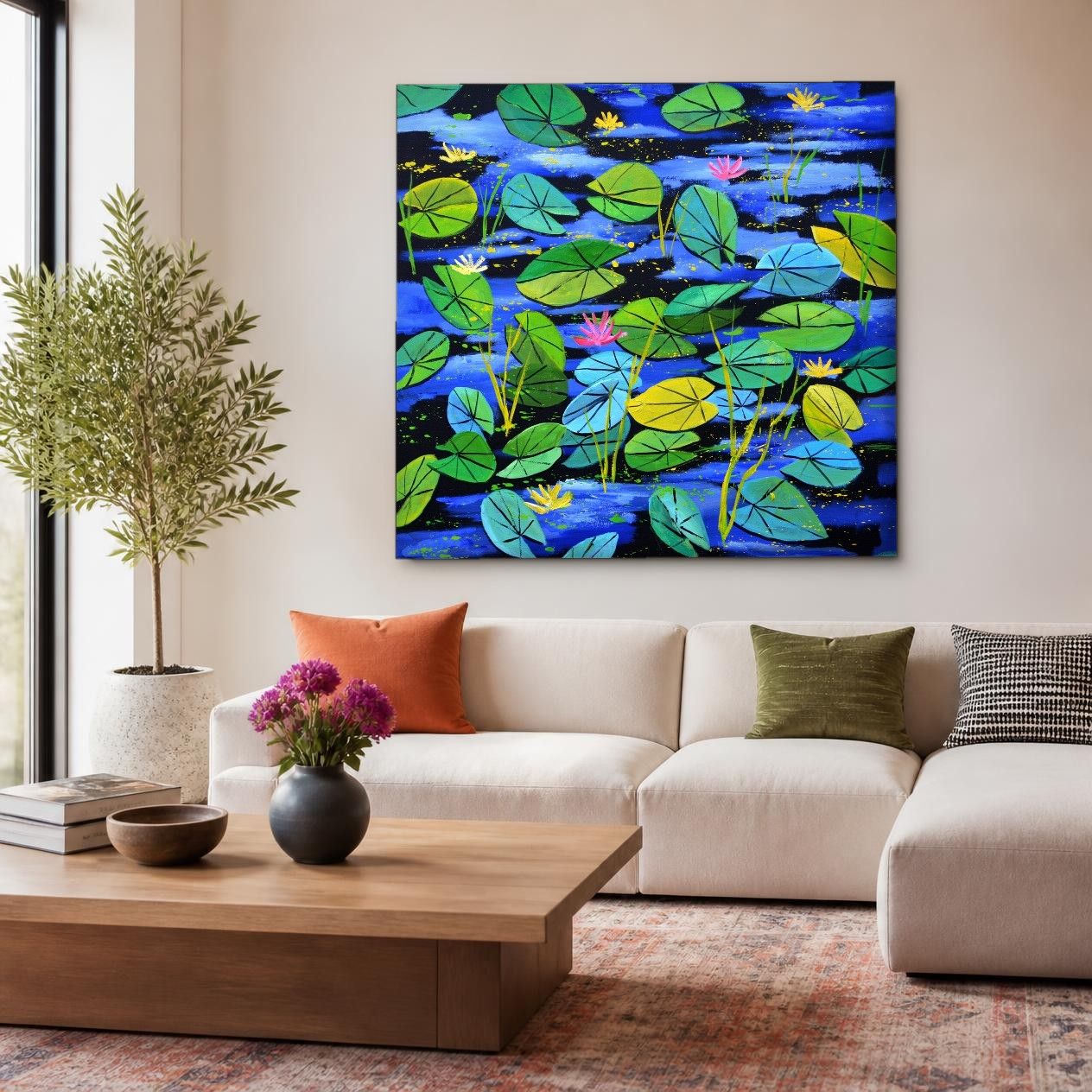 CAS2104-1 Vijver vol Waterlelies, Bloemen & Stilleven schilderij aan de muur in interieur