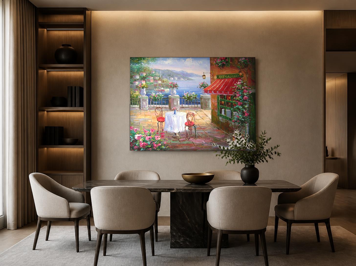 CAS2105-1 Terras aan Zee, Natuur & Landschap schilderij aan de muur in interieur