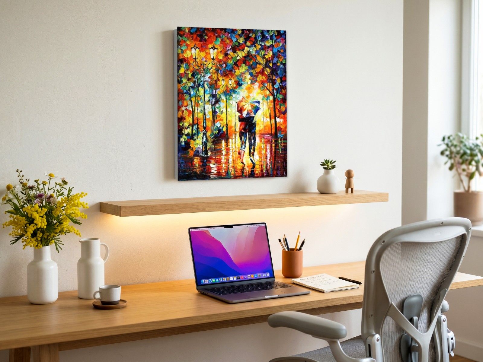 CAS2125-1 Omhelzing Onder de Paraplu, Mensen & Portretten schilderij aan de muur in interieur