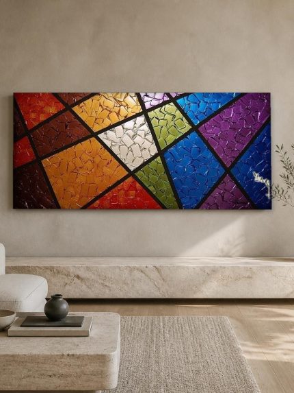 Kleurrijk Glasmozaïek, Abstract & Modern schilderij aan de muur in interieur