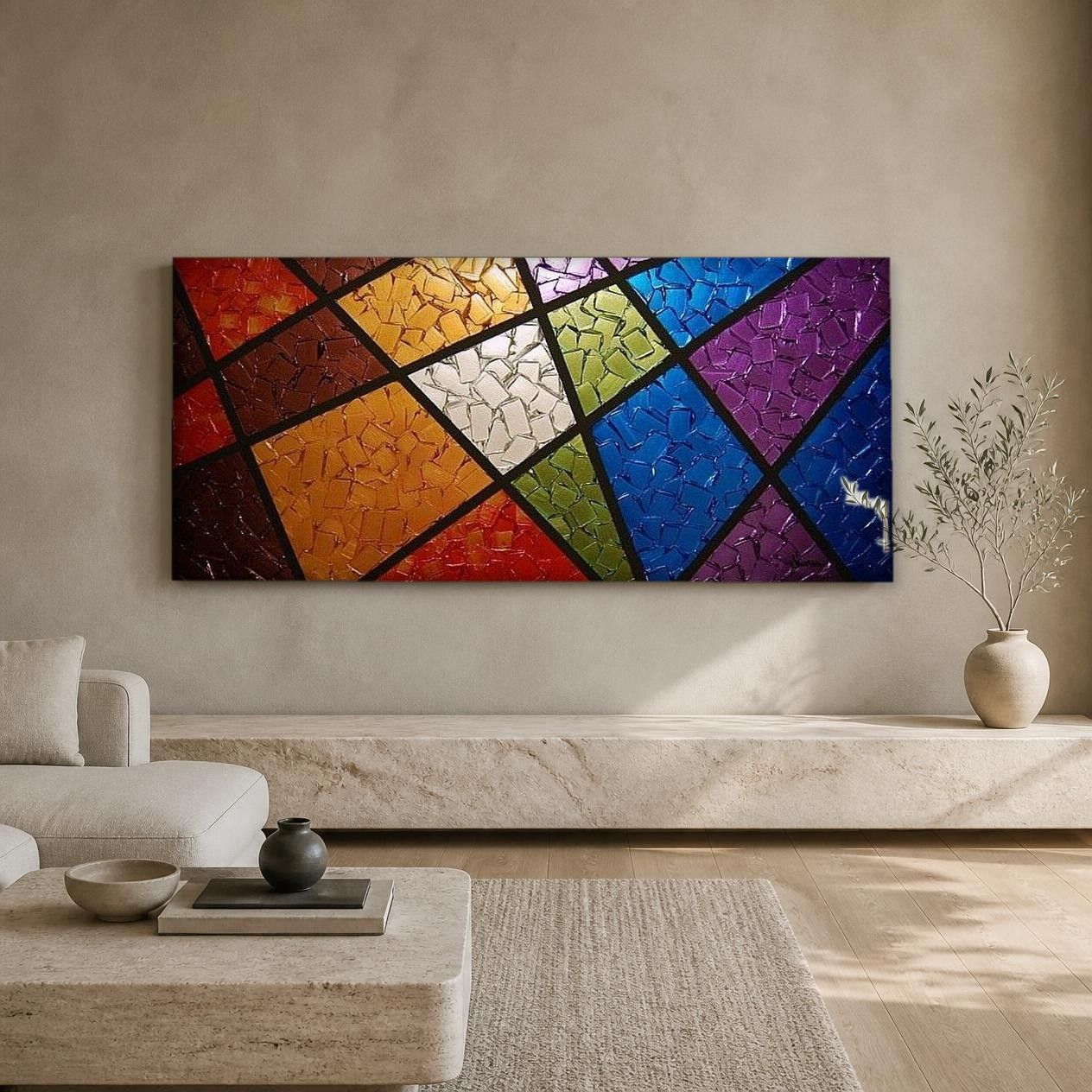 CAS2153-1 Kleurrijk Glasmozaïek, Abstract & Modern schilderij aan de muur in interieur