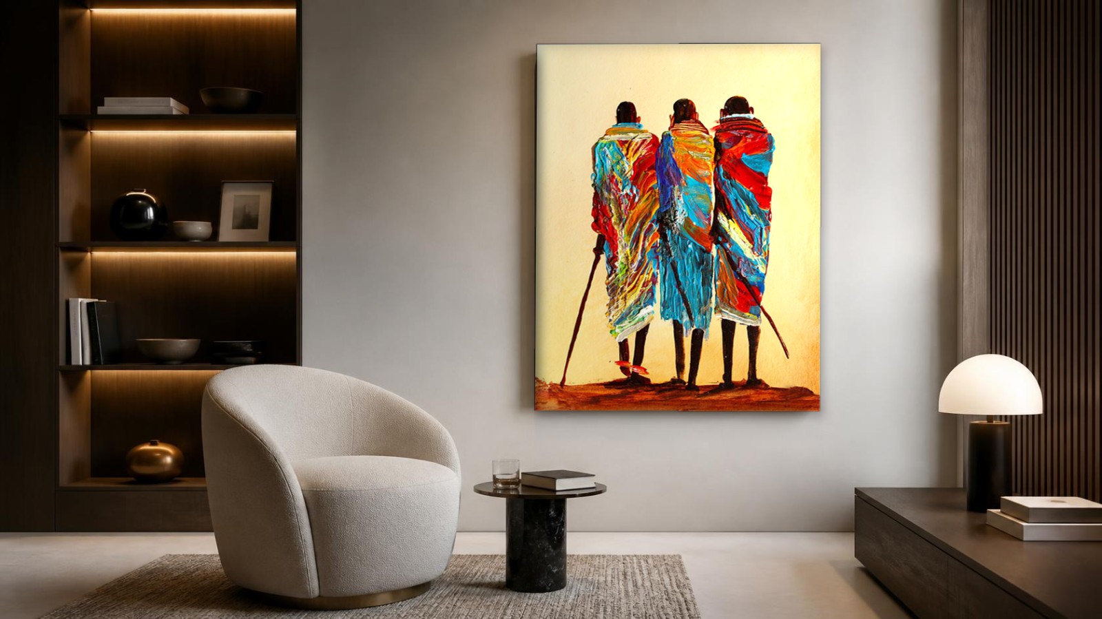 CAS225-1 Masaikrijgers in Kleurrijke Gewaden, Mensen & Portretten schilderij aan de muur in interieur