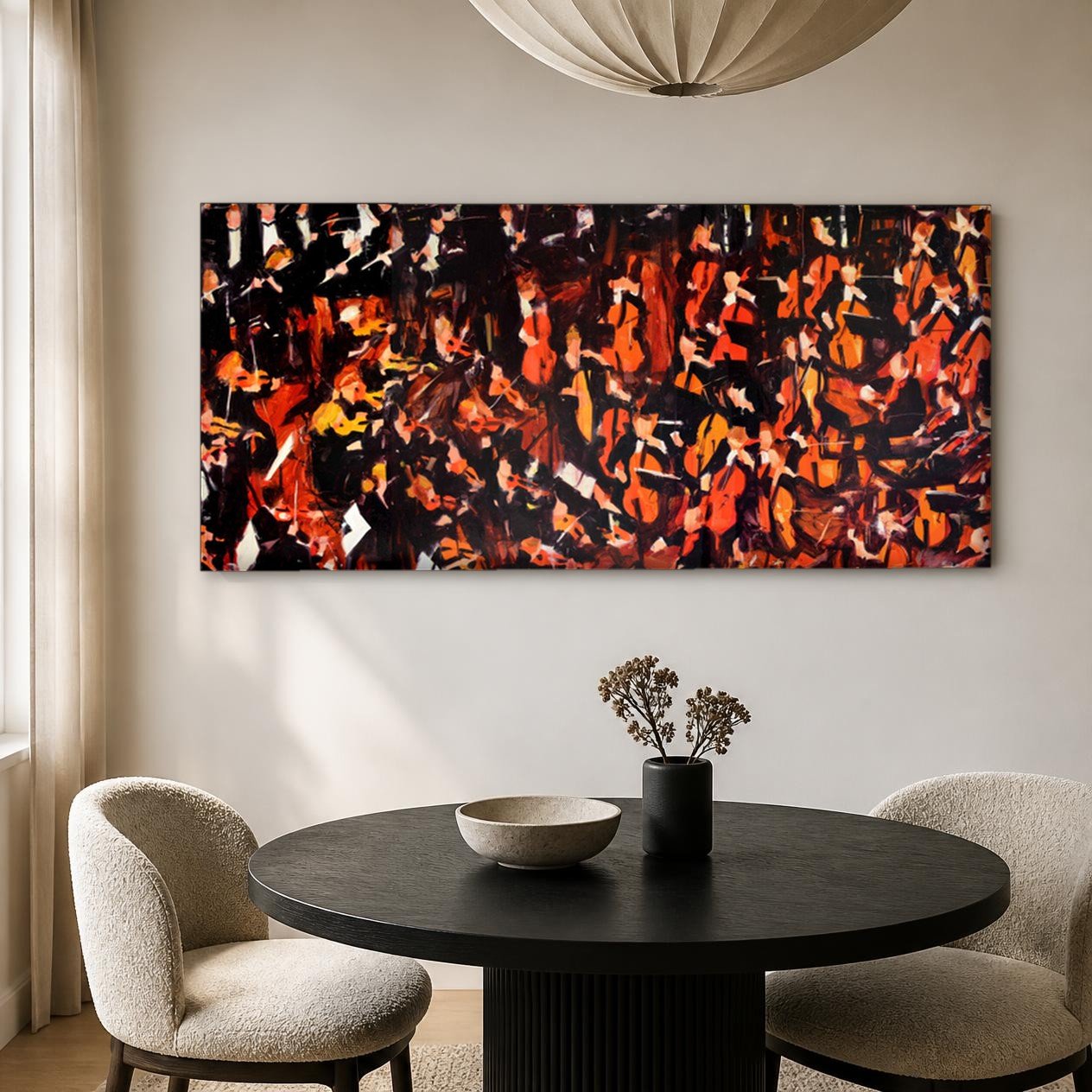 CAS267-1 Strijkorkest in Vuurgloed, Mensen & Portretten schilderij aan de muur in interieur