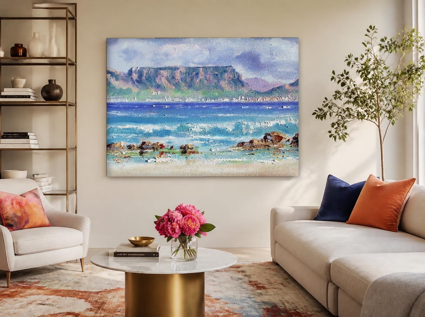 CAS292-1 Tafelberg aan de kust, Natuur & Landschap schilderij aan de muur in interieur