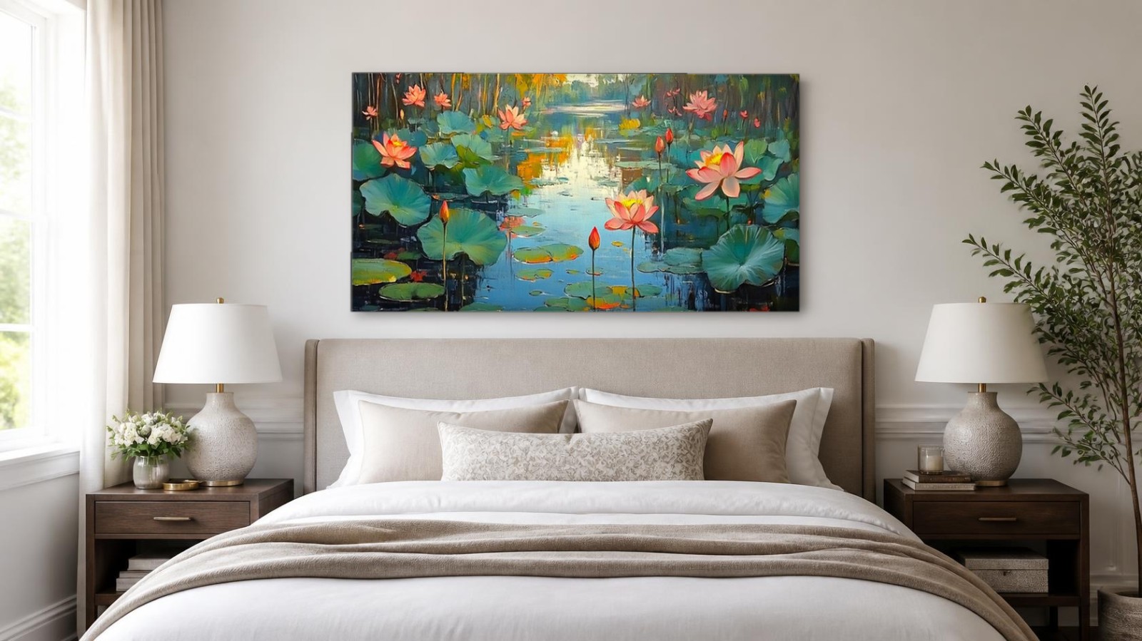 CAS293-1 Lotusvijver in Bloei, Bloemen & Stilleven schilderij aan de muur in interieur