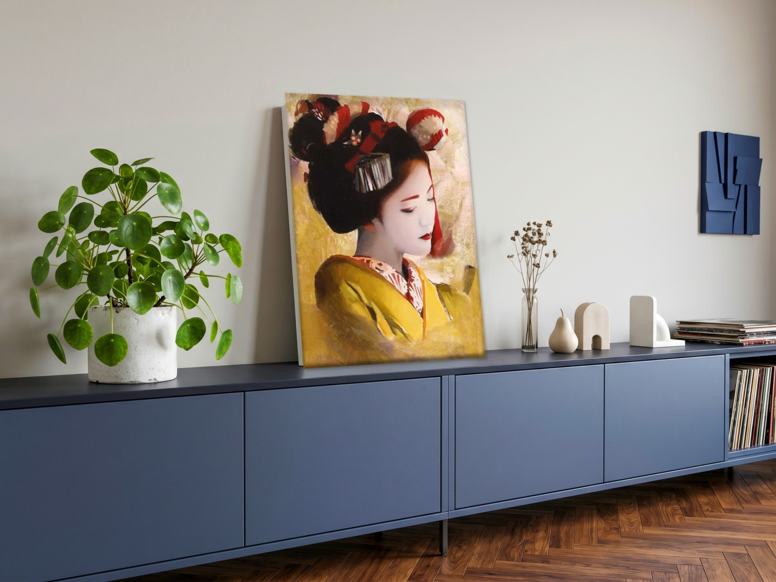 CAS338-1 Elegante Geisha in Goud, Mensen & Portretten schilderij aan de muur in interieur