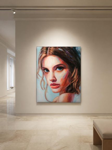 Zelfverzekerde blik, Mensen & Portretten schilderij aan de muur in interieur
