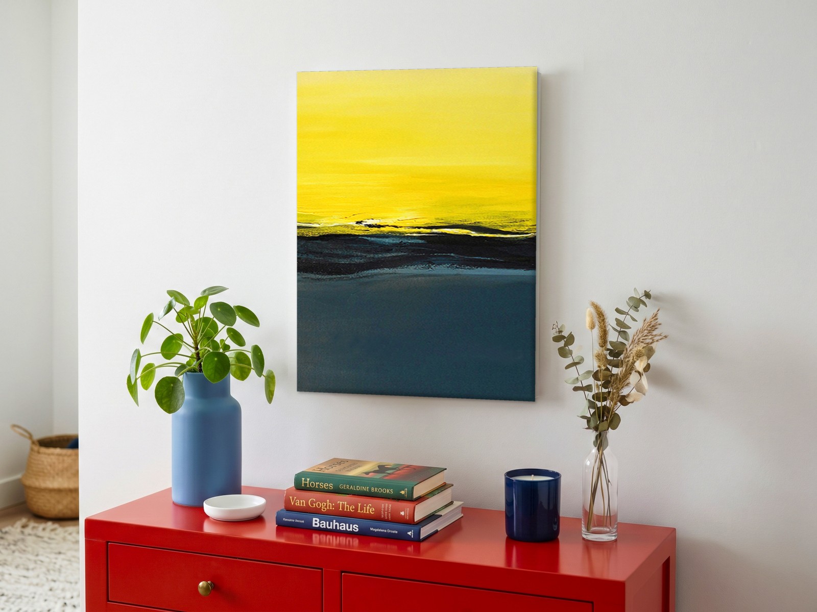 CAS372-1 Gele Gloed boven Zee, Natuur & Landschap schilderij aan de muur in interieur