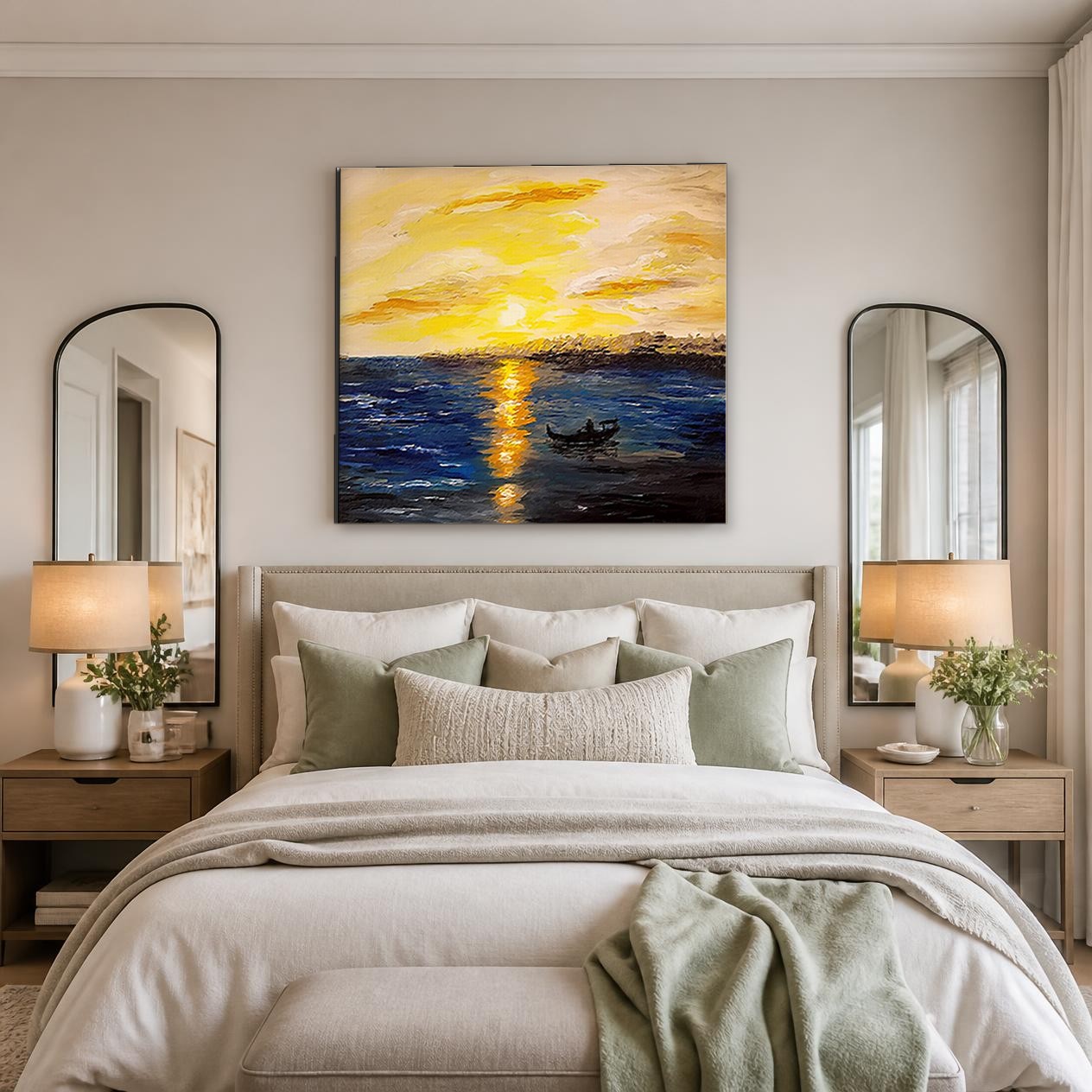 CAS374-1 Gouden zonsondergang op het water, Natuur & Landschap schilderij aan de muur in interieur