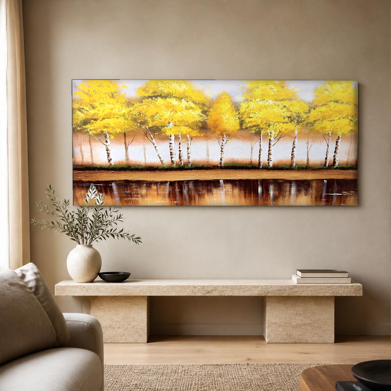 CAS390-1 Berkenrij in Herfstgoud, Natuur & Landschap schilderij aan de muur in interieur