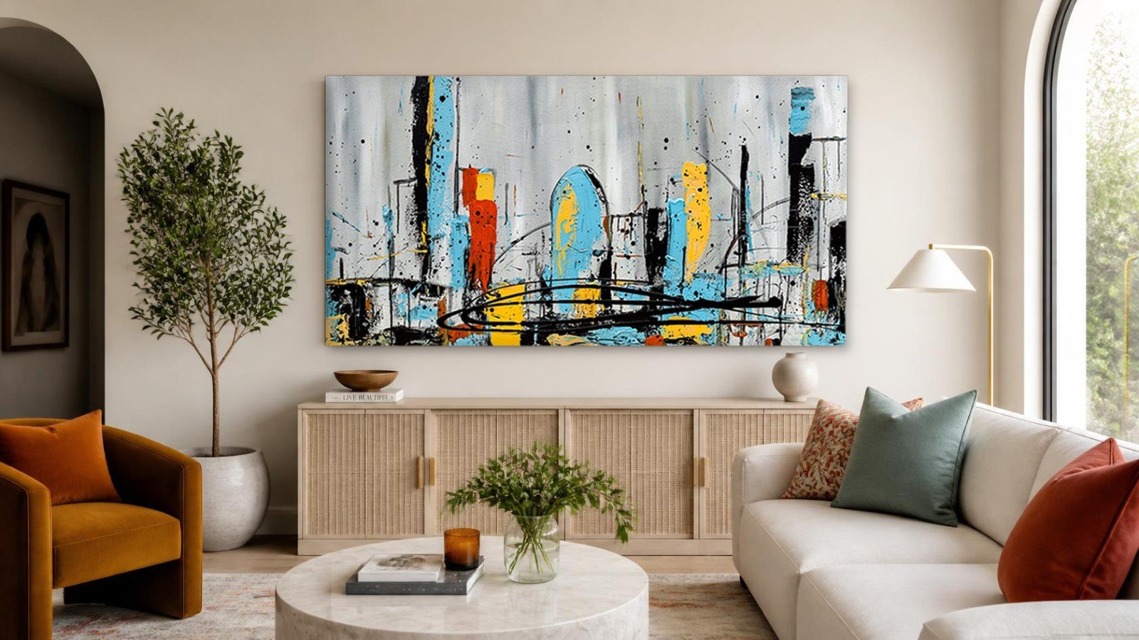 CAS397-1 Skyline in Kleurexplosie, Steden & Skylines schilderij aan de muur in interieur