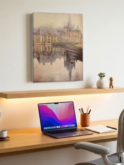 Kasteel in de Nevel, Steden & Skylines schilderij aan de muur in interieur