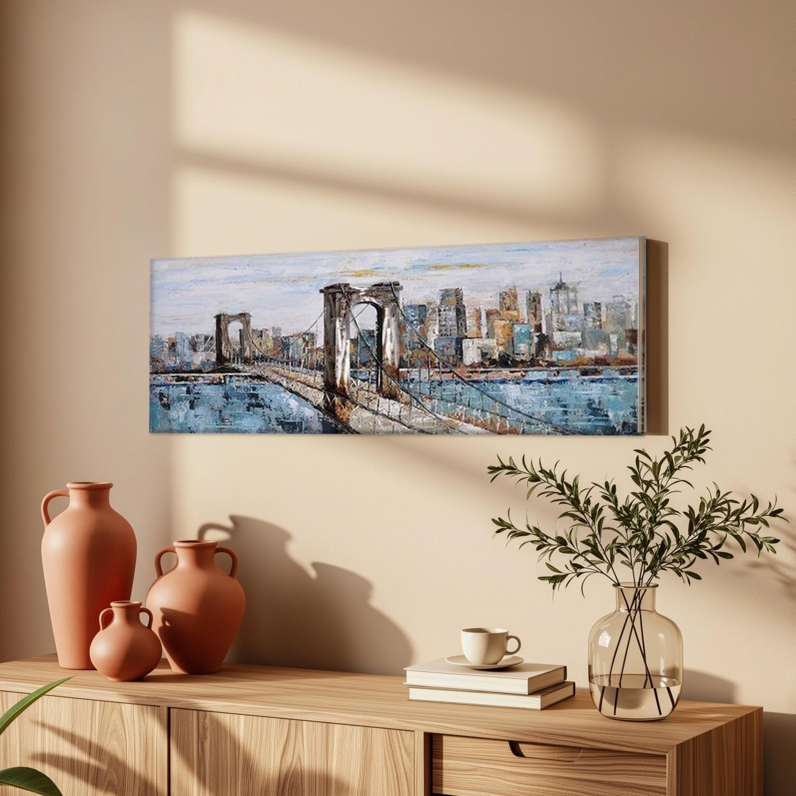 CAS421-1 Brooklyn Bridge in mistig licht, Steden & Skylines schilderij aan de muur in interieur