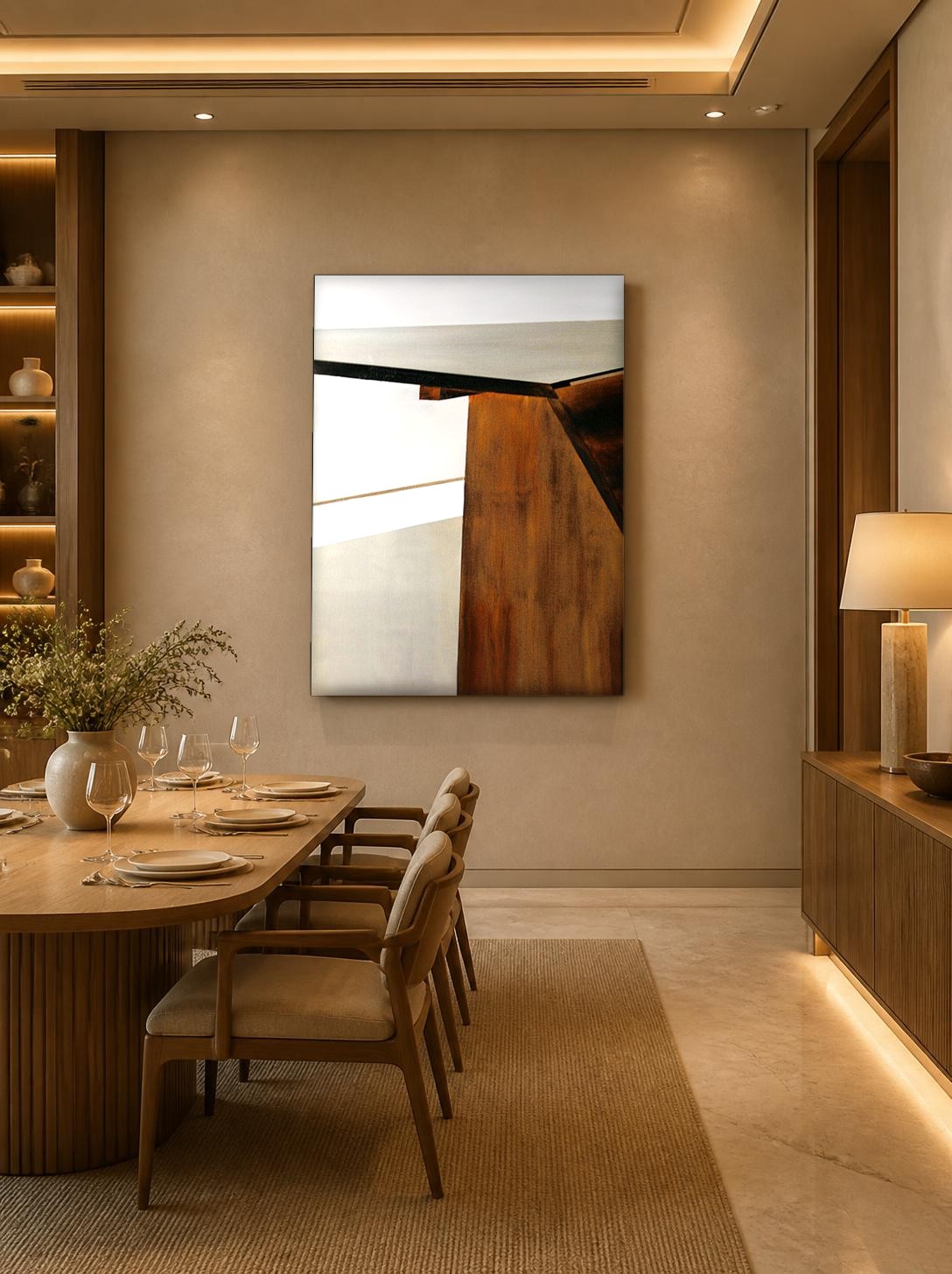 CAS454-1 Houten Hoek, Abstract & Modern schilderij aan de muur in interieur
