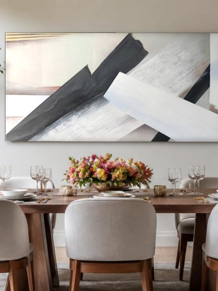 Diagonale Vlakken in Zwart-Wit, Abstract & Modern schilderij aan de muur in interieur