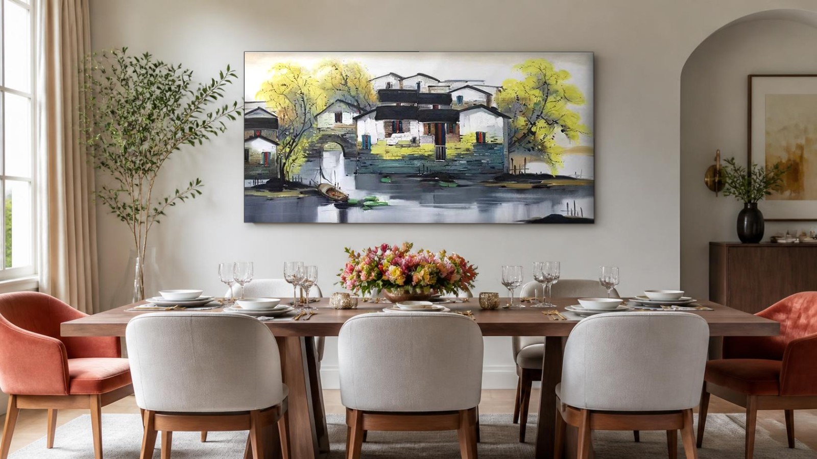 CAS462-1 Waterdorp in de Herfst, Steden & Skylines schilderij aan de muur in interieur