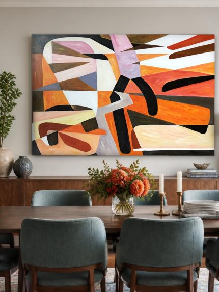 Labyrint van Kleurvlakken, Abstract & Modern schilderij aan de muur in interieur