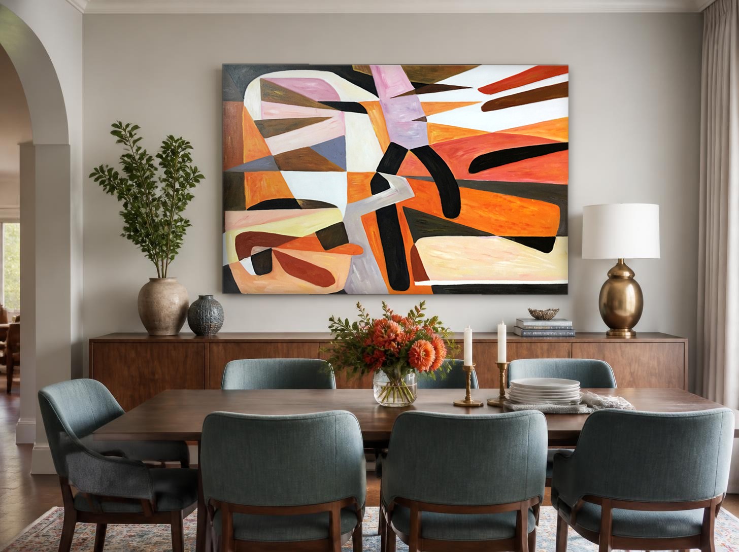 CAS463-1 Labyrint van Kleurvlakken, Abstract & Modern schilderij aan de muur in interieur