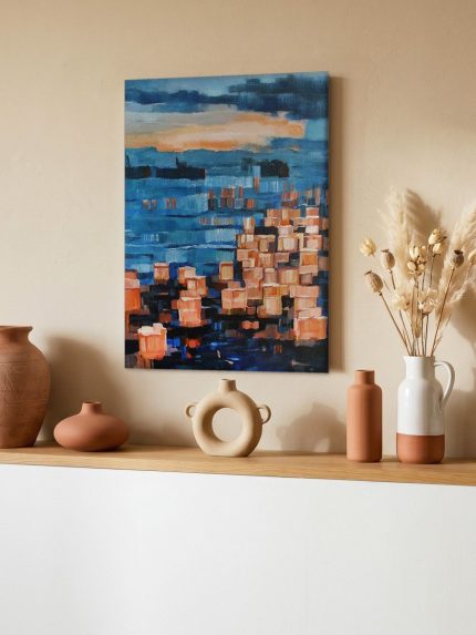 Skyline in Avondgloed, Steden & Skylines schilderij aan de muur in interieur