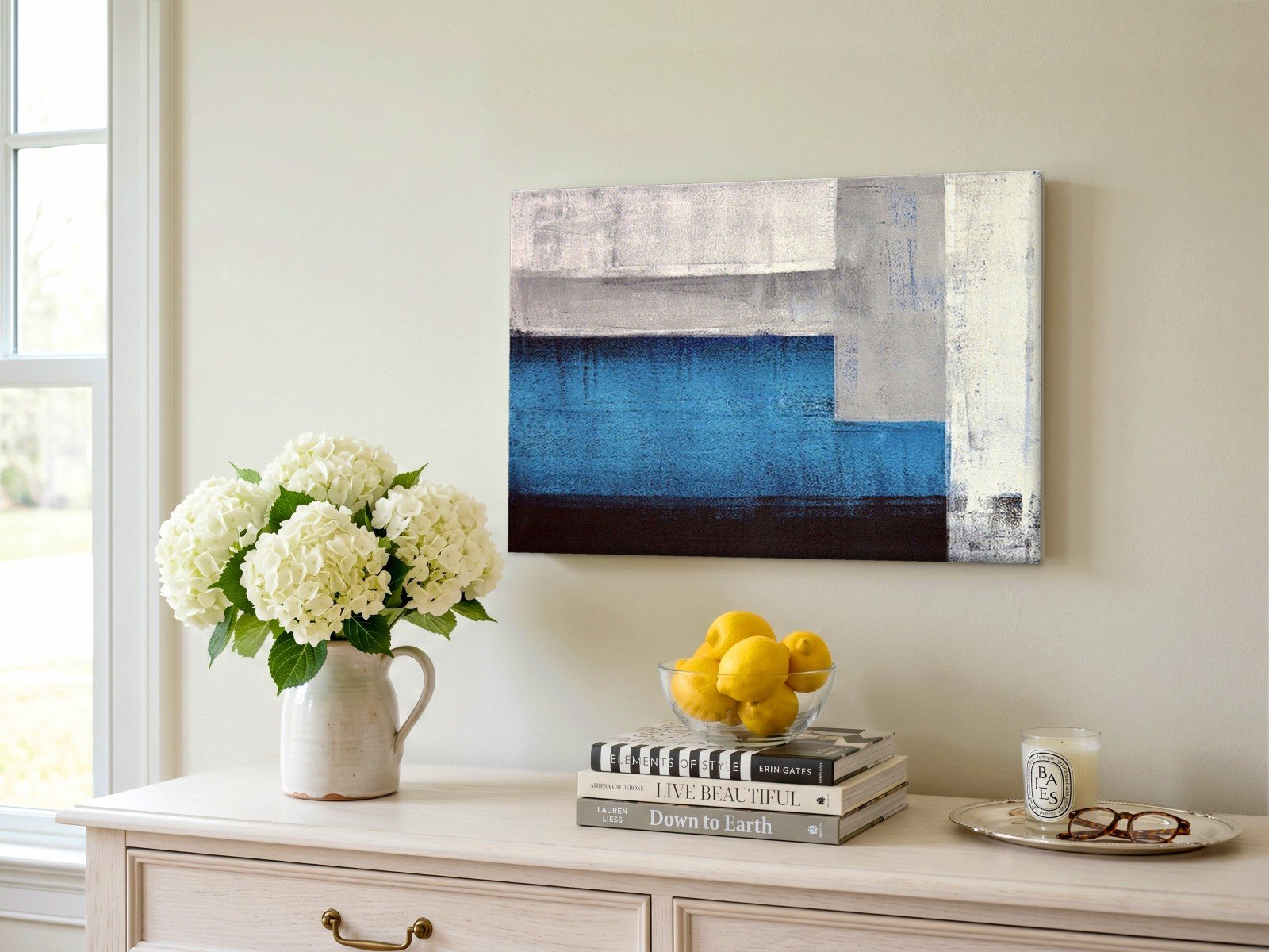 CAS473-1 Blauw Raakvlak, Abstract & Modern schilderij aan de muur in interieur