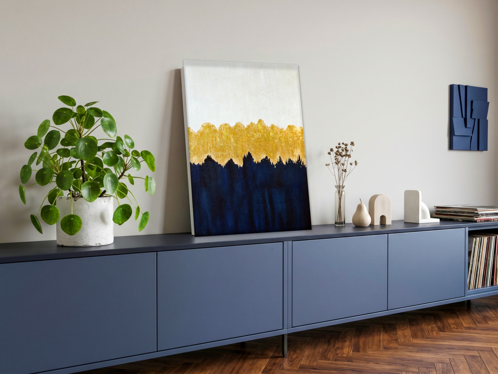 CAS475-1 Gouden Bosrand, Abstract & Modern schilderij aan de muur in interieur