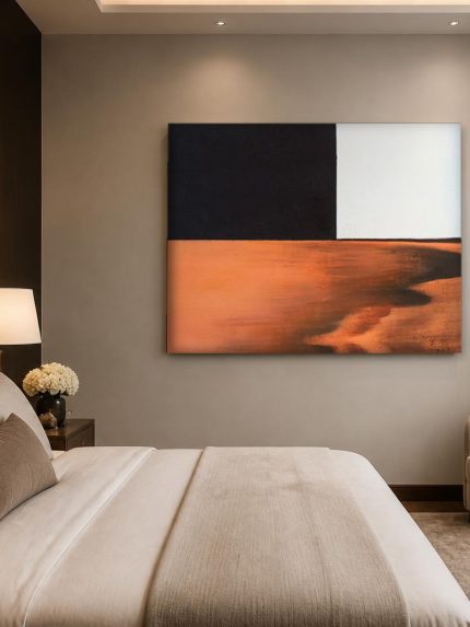 Horizon in Oker, Abstract & Modern schilderij aan de muur in interieur