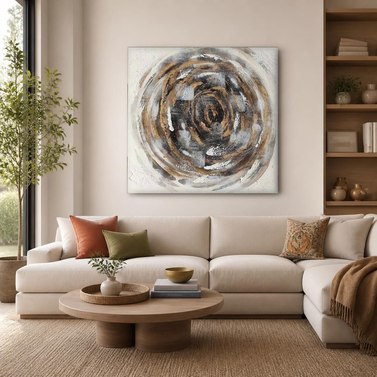 CAS477-1 Draaikolk in Aardetinten, Abstract & Modern schilderij aan de muur in interieur