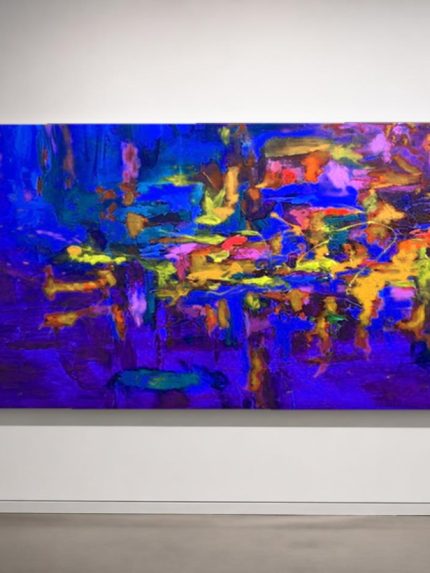 Nachtelijke Kleurexplosie, Abstract & Modern schilderij aan de muur in interieur