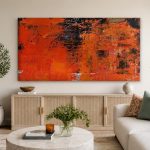 Oranje Vuurgloed, Abstract & Modern schilderij aan de muur in interieur