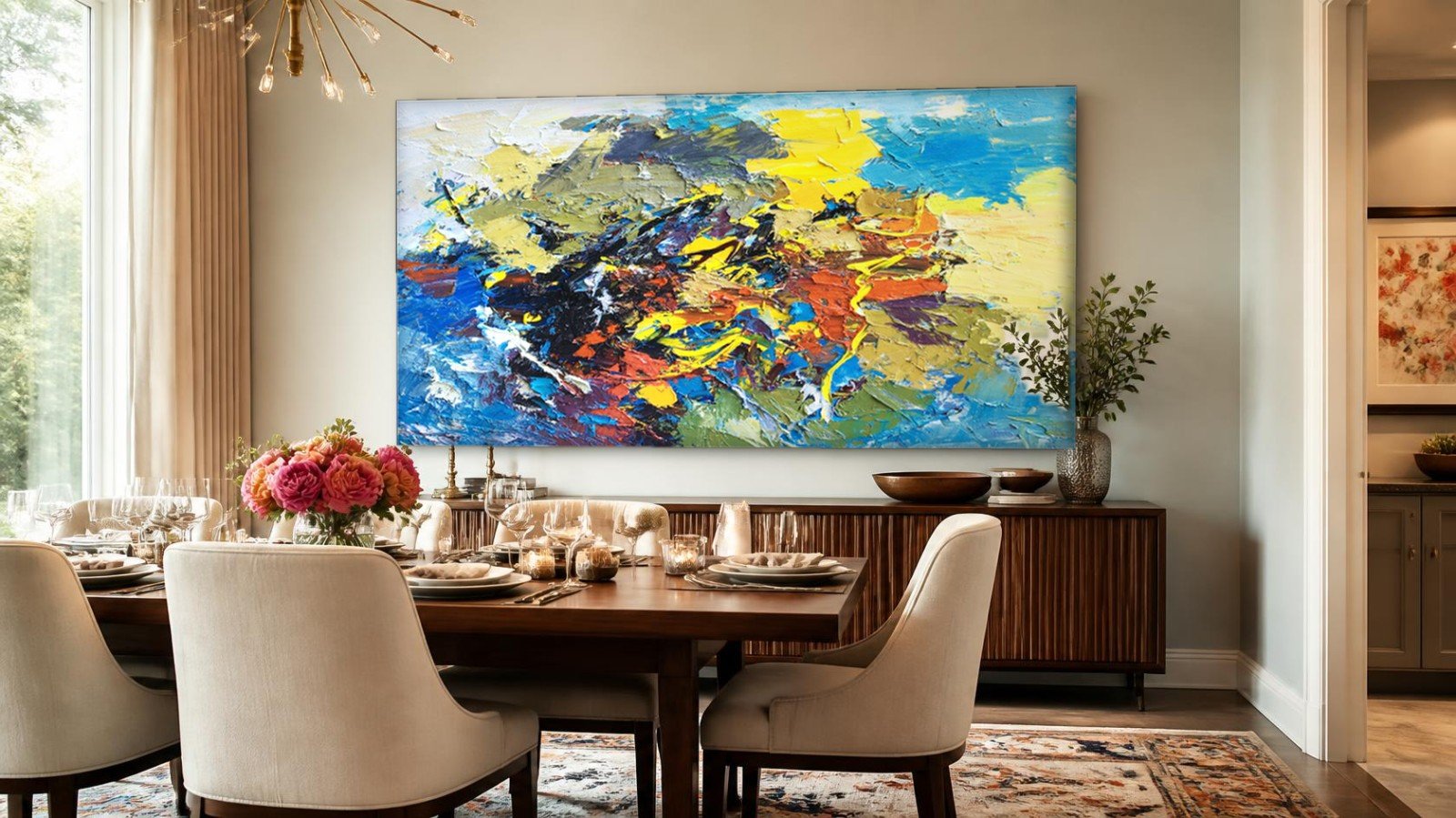 CAS501-1 Kleurexplosie in Beweging, Abstract & Modern schilderij aan de muur in interieur