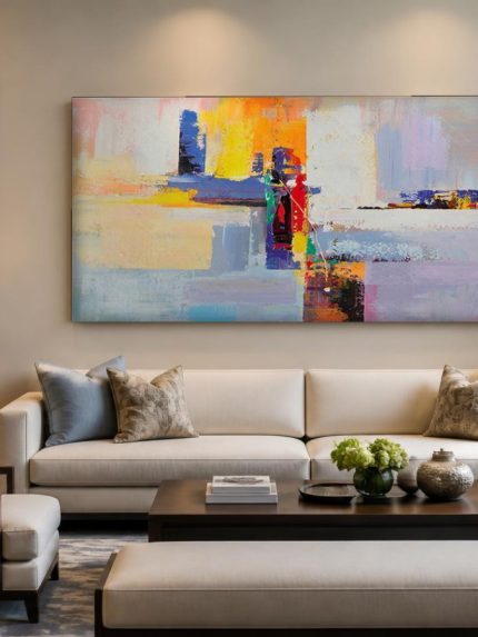 Kleurspel in Beweging, Abstract & Modern schilderij aan de muur in interieur