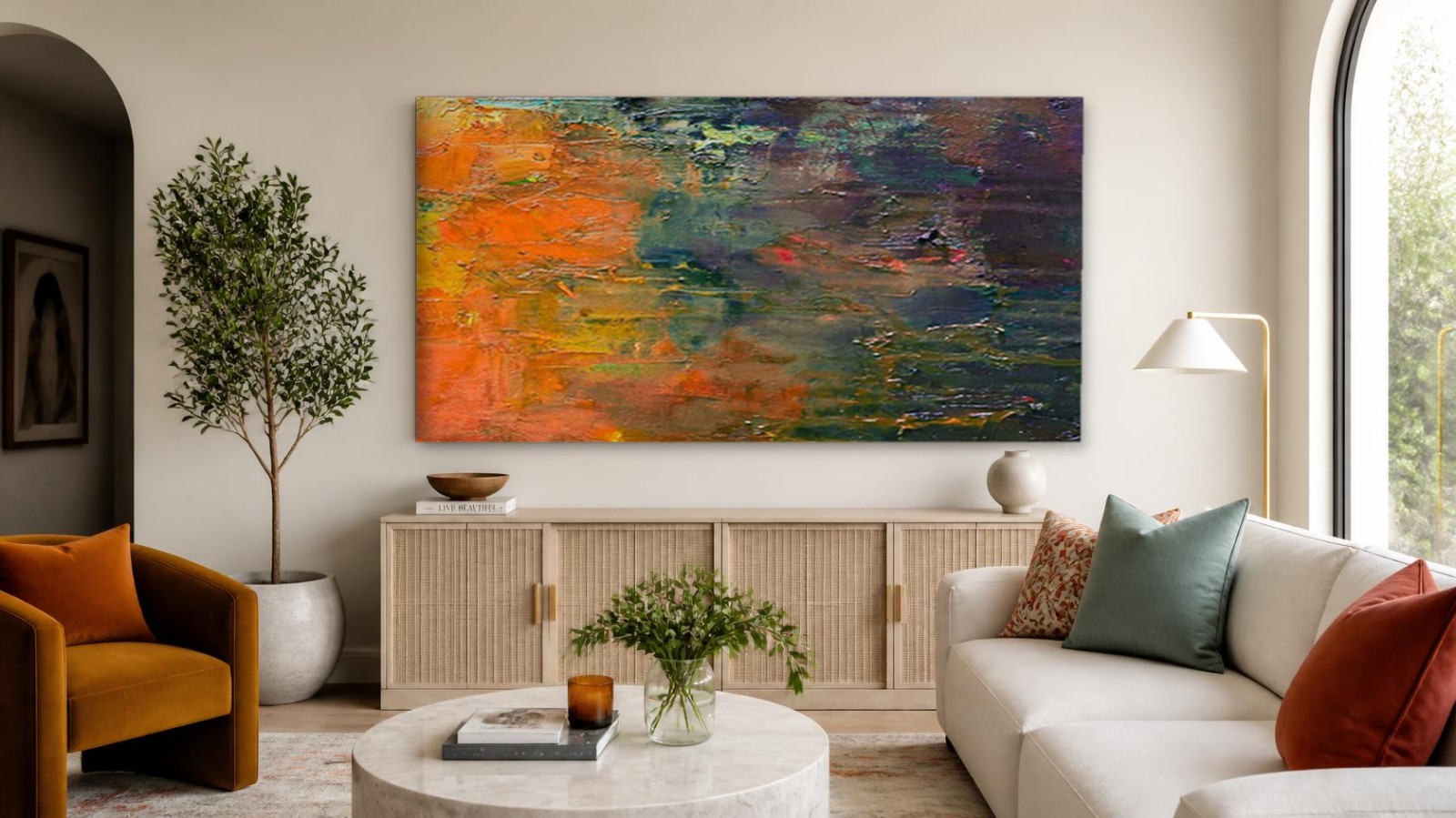 CAS512-1 Kleurspel in Vuur en Schaduw, Abstract & Modern schilderij aan de muur in interieur