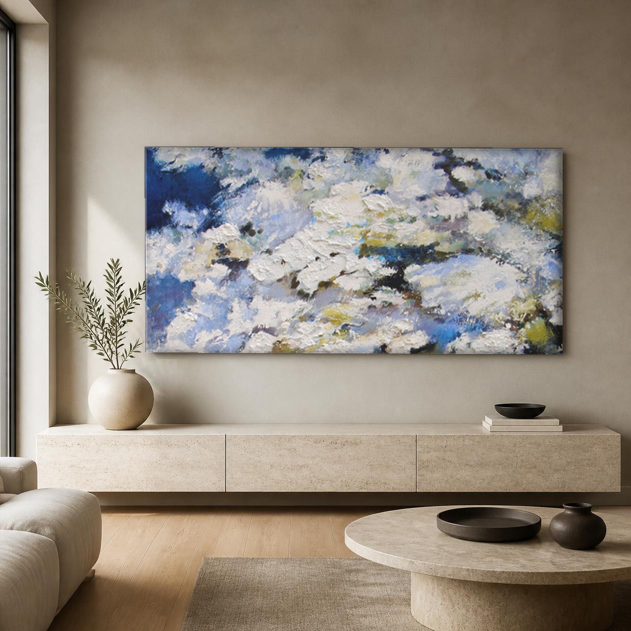 CAS514-1 Winterse Windvlaag, Abstract & Modern schilderij aan de muur in interieur