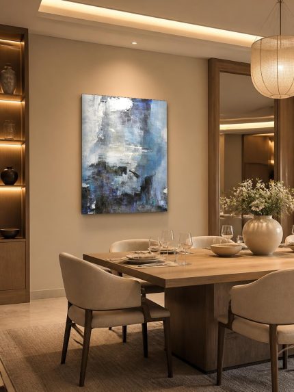 Blauwe Nevel, Abstract & Modern schilderij aan de muur in interieur