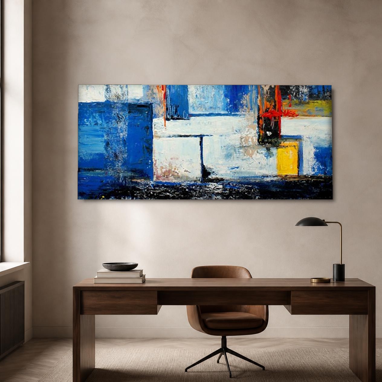 CAS520-1 Blauwe Vlakken in Beweging, Abstract & Modern schilderij aan de muur in interieur