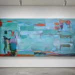 Turquoise Compositie, Abstract & Modern schilderij aan de muur in interieur