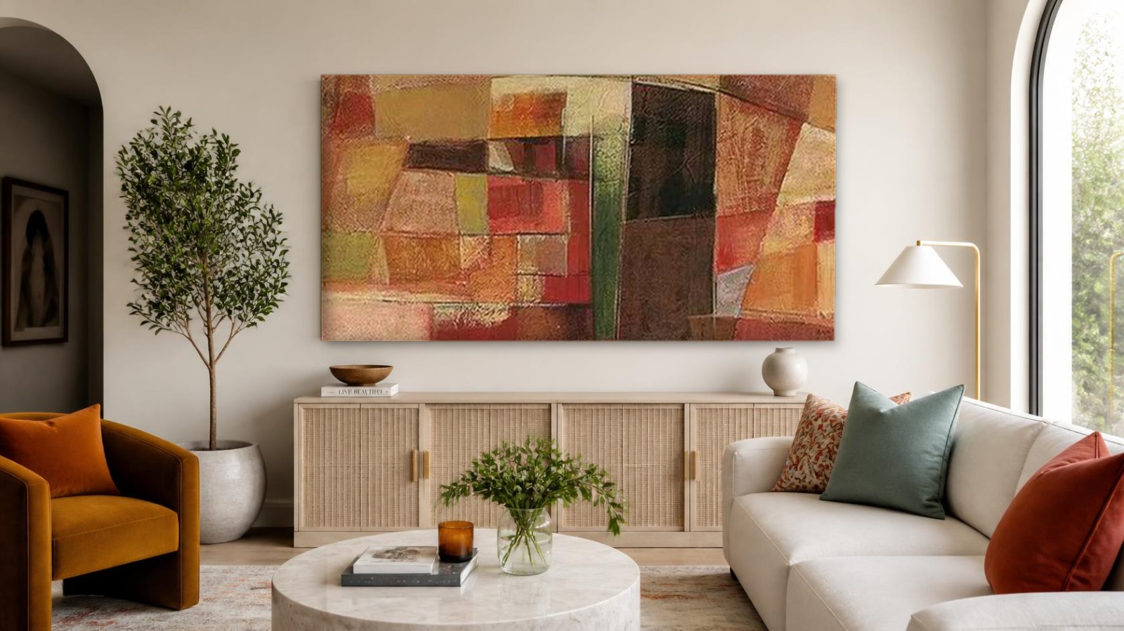 CAS529-1 Geometrisch Spel in Aardetinten, Abstract & Modern schilderij aan de muur in interieur