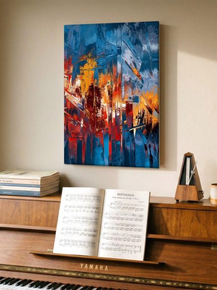 Stadslichten in Vuur, Abstract & Modern schilderij aan de muur in interieur