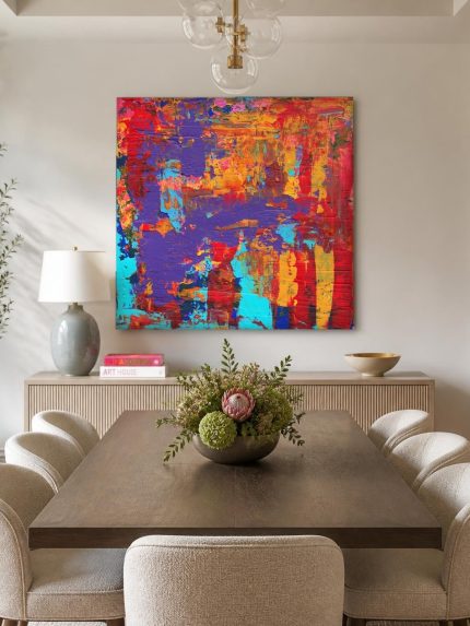 Vurige Kleurexplosie, Abstract & Modern schilderij aan de muur in interieur