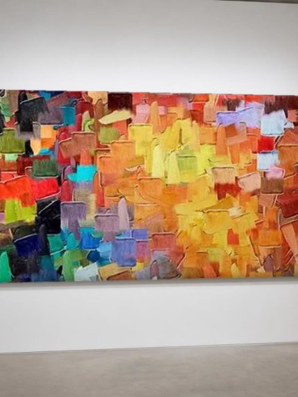 Mozaïek in Herfsttinten, Abstract & Modern schilderij aan de muur in interieur