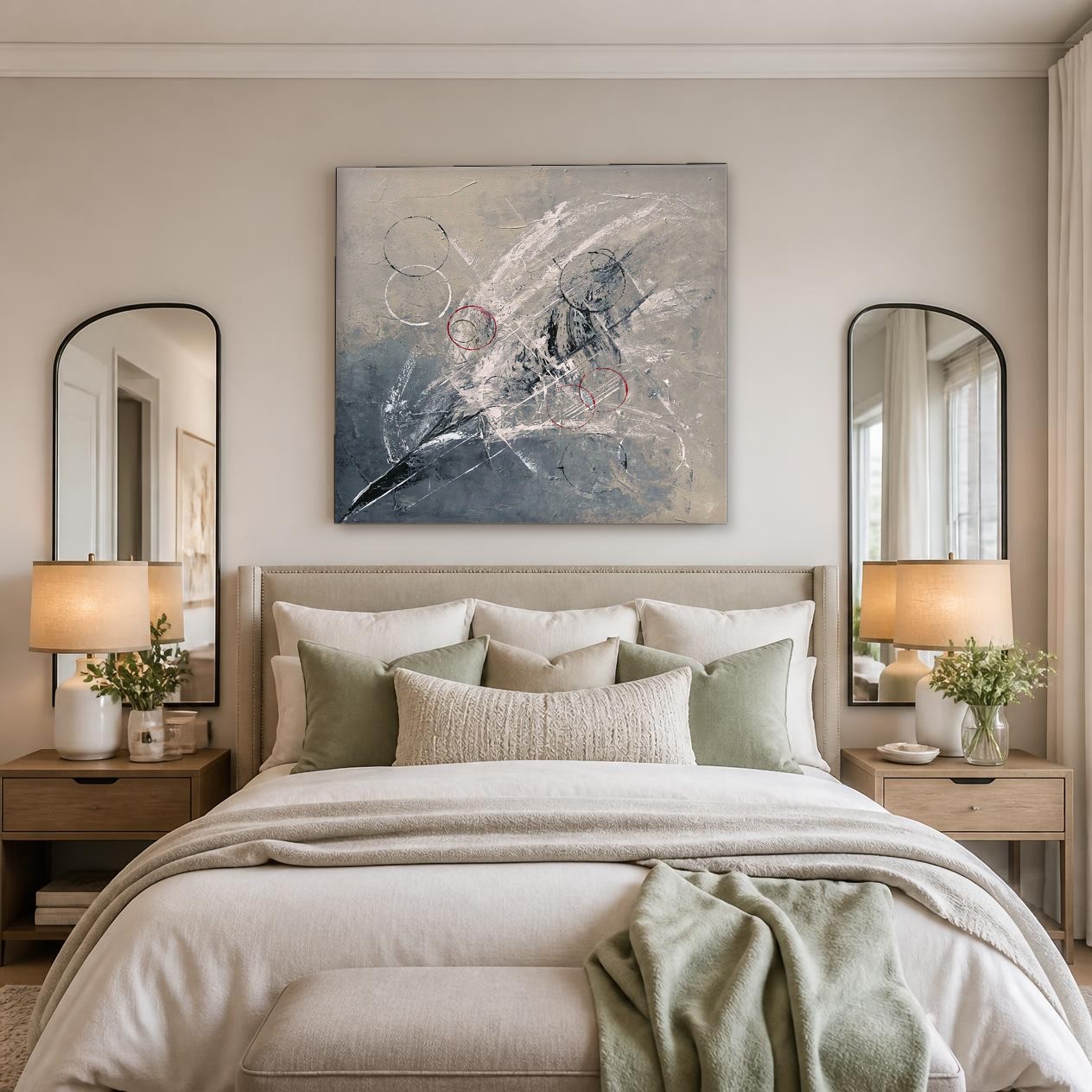 CAS546-1 Cirkels in Beton, Abstract & Modern schilderij aan de muur in interieur